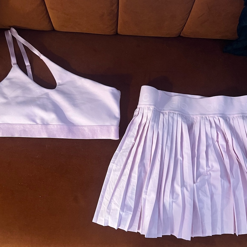 ALO Yoga Sugarplum Pink Skater Skirt and Bra Set RARE